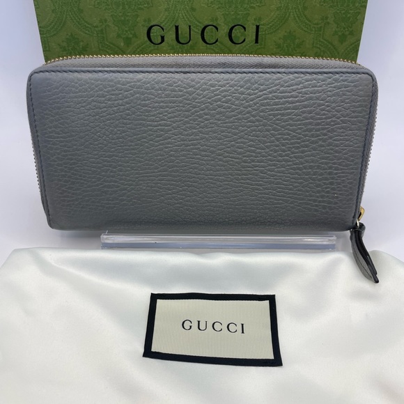 💎 24 Gucci Marmont Zip Around Wallet Gray Pebbled Leather - Picture 3 of 11